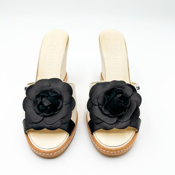 Chanel Camellia Wedge Sandals Slides Mules EU 37 US 6-6.5 - Picture 3 of 15